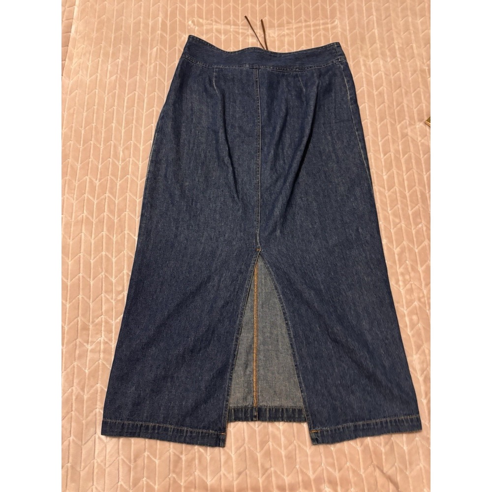 Vintage Bill Blass Denim Midi Skirt Sz 10 Lace Up Corset Front Y2K Western Boho - Picture 9 of 14